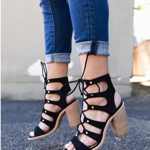 Dolce Vita Lyndon Lace Up Suede Block Heel Sandals size 9.5 - Picture 6 of 14